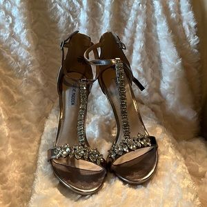 Rhinestones embellished pewter Strappy heels